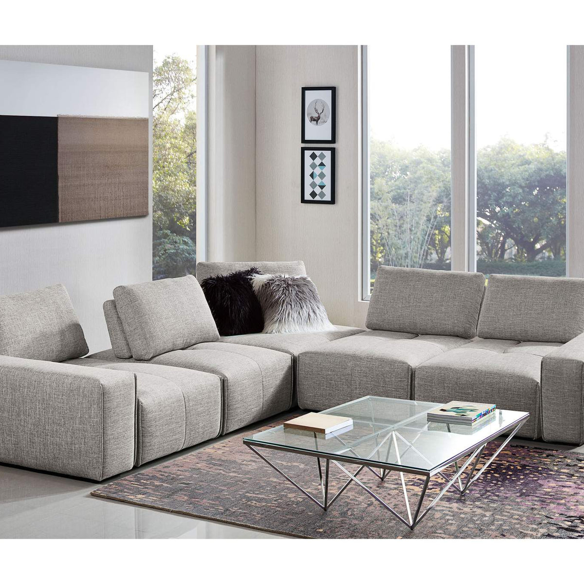 JAZZ4AC1SC2ARLB Jazz Modular 5-seater Corner Sectional With Adjustable Backrests In Light Brown Fabric