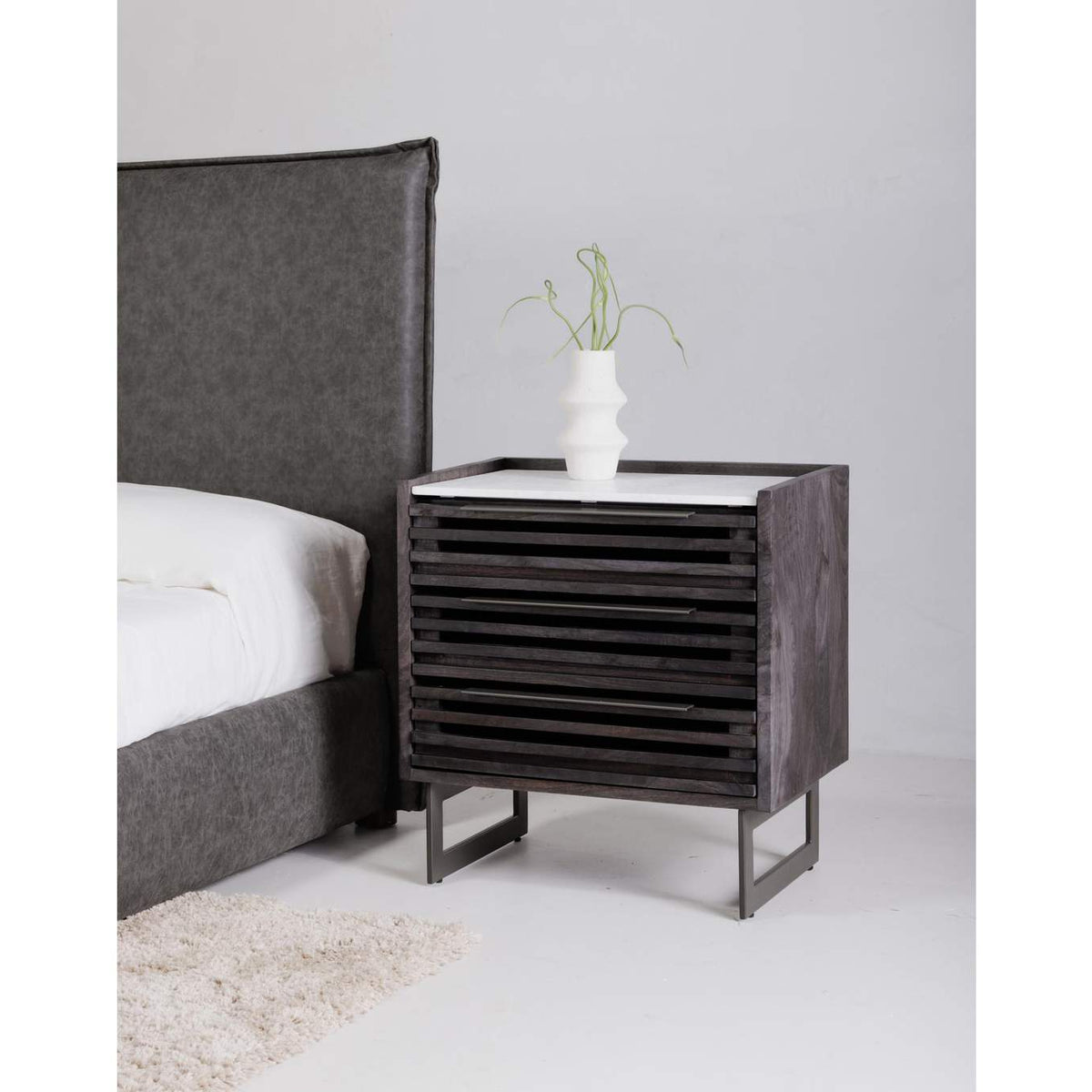JD-1058-07-0 Paloma 3 Drawer Nightstand Charcoal Grey