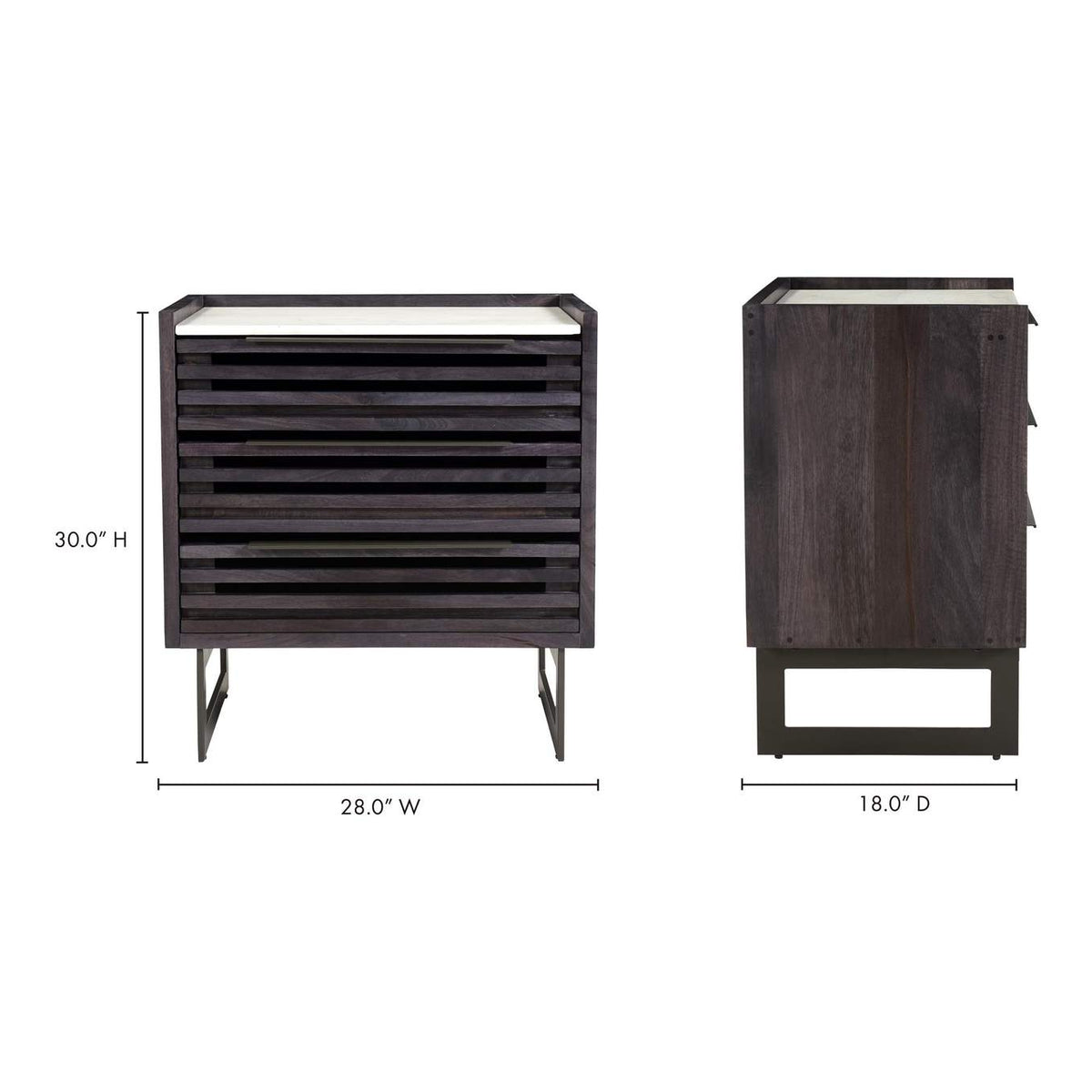 JD-1058-07-0 Paloma 3 Drawer Nightstand Charcoal Grey