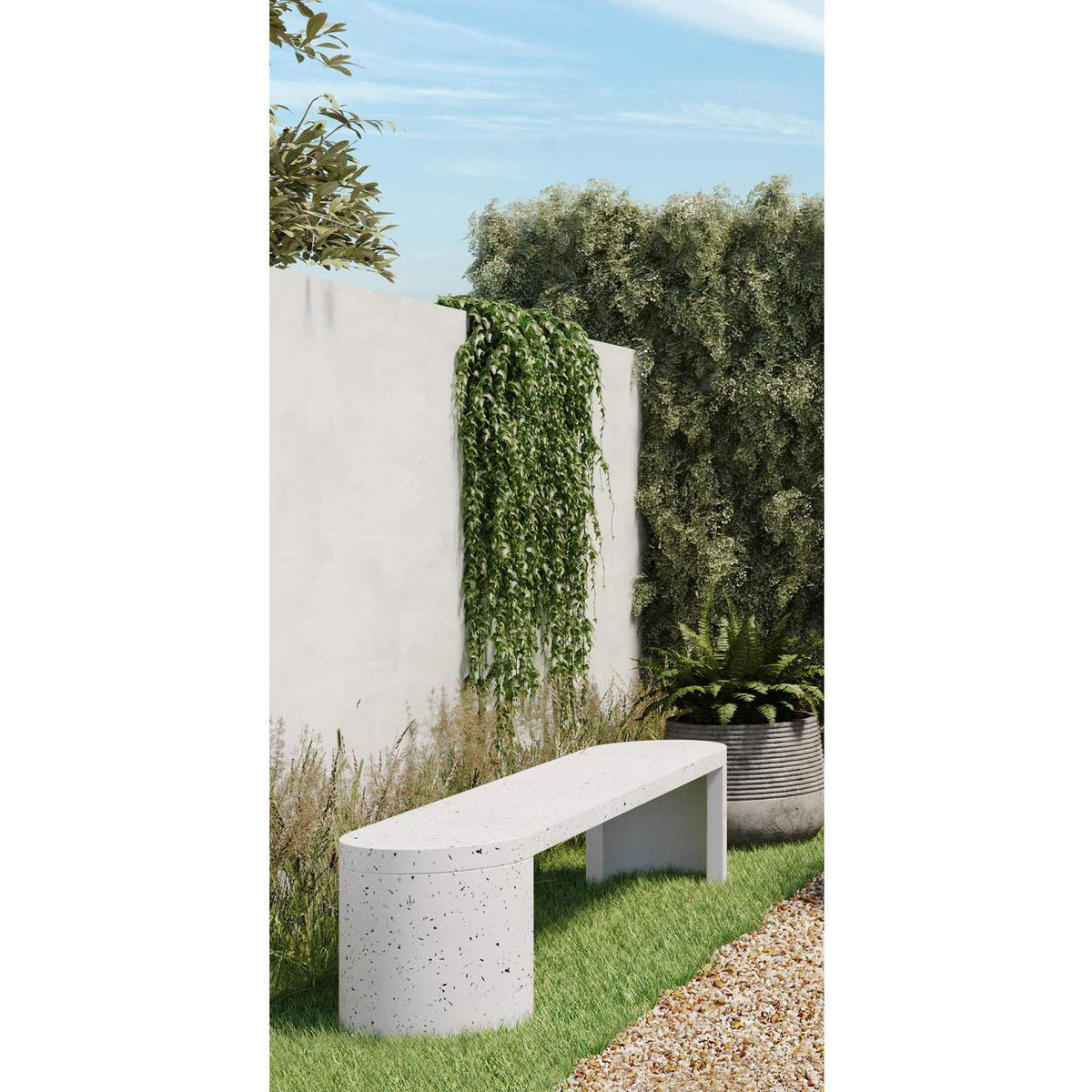 JK-1002-29 Lyon Outdoor Bench White Terrazzo