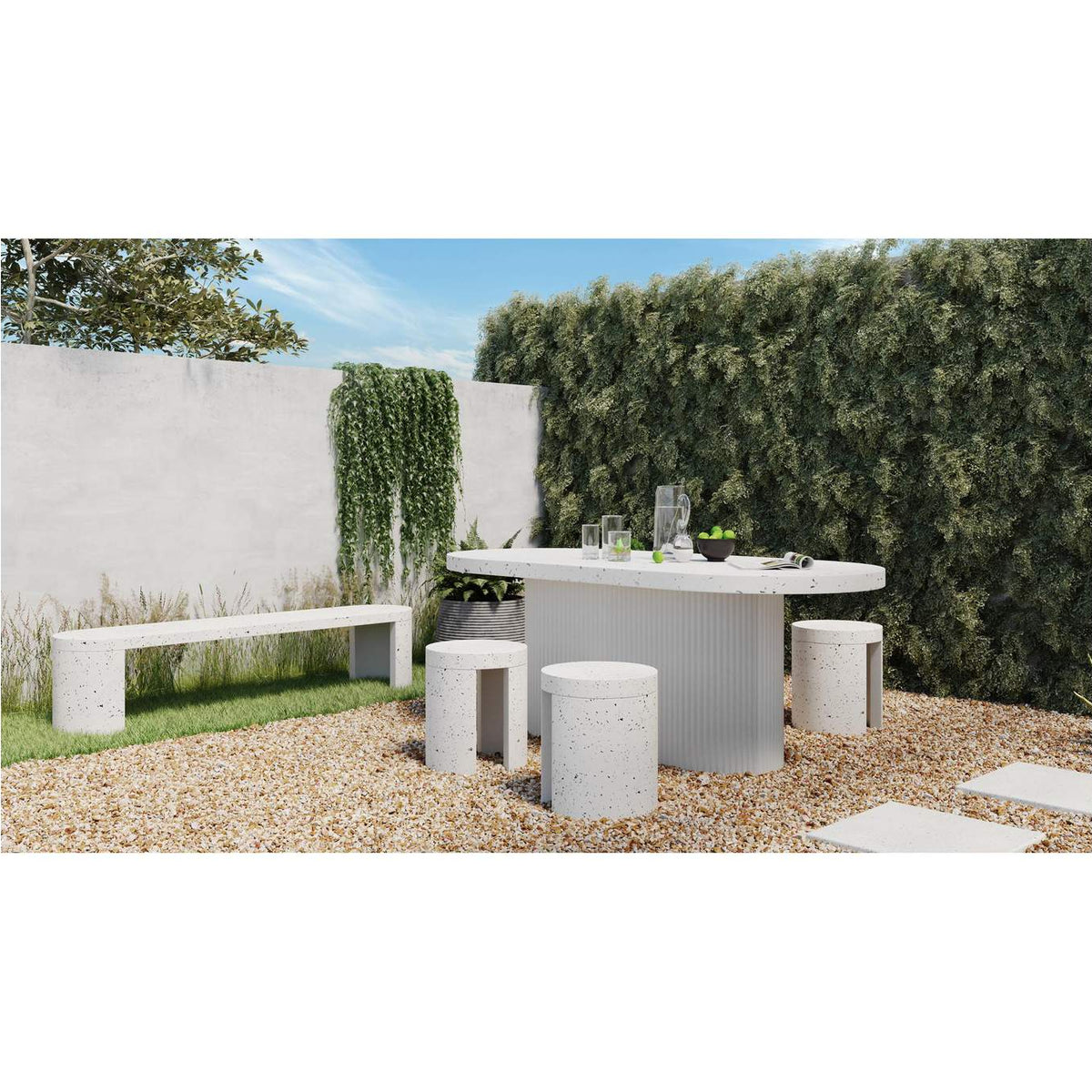 JK-1002-29 Lyon Outdoor Bench White Terrazzo