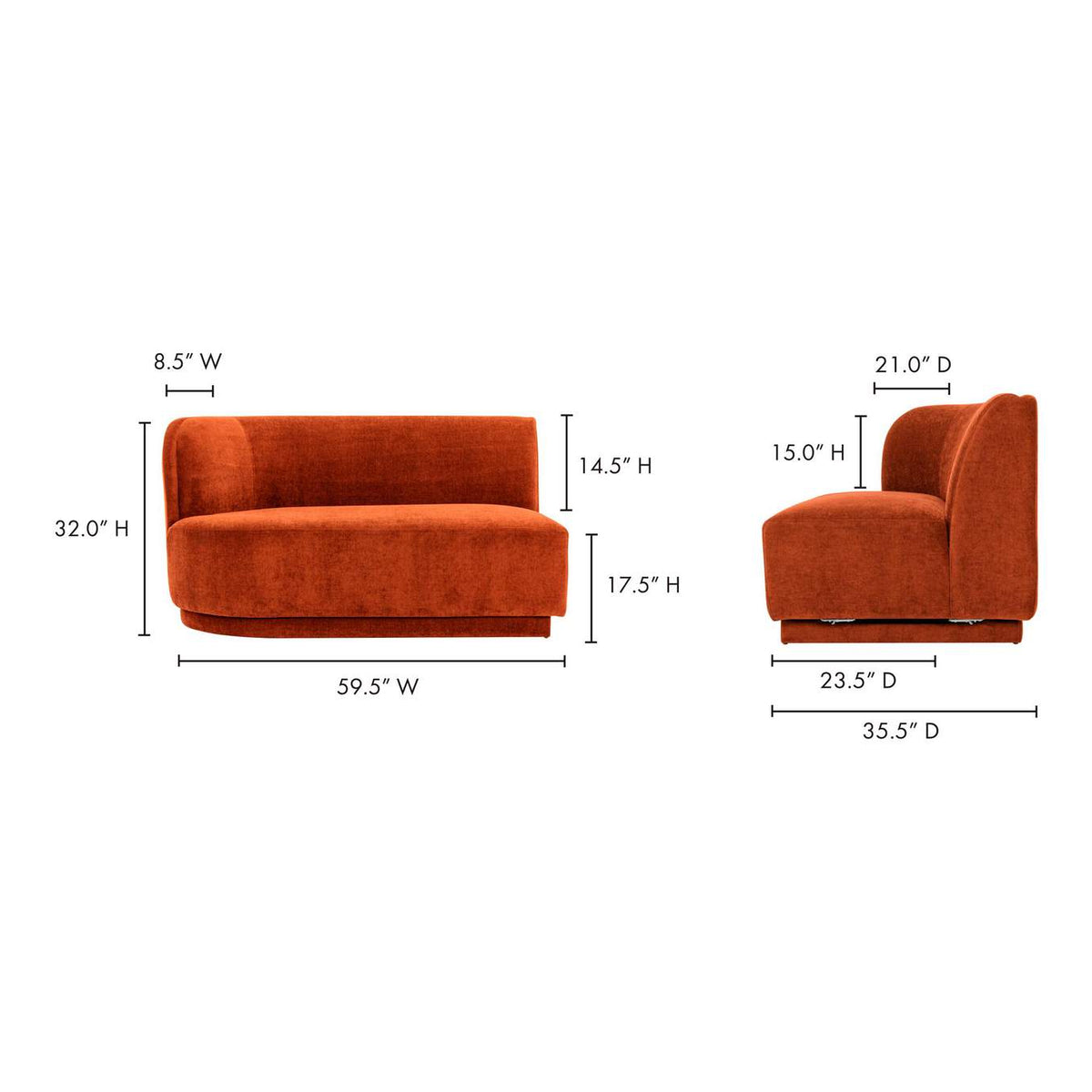 JM-1019-06 Yoon 2 Seat Sofa Left Rust
