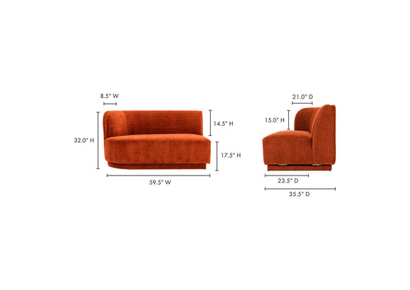 JM-1019-06 Yoon 2 Seat Sofa Left Rust