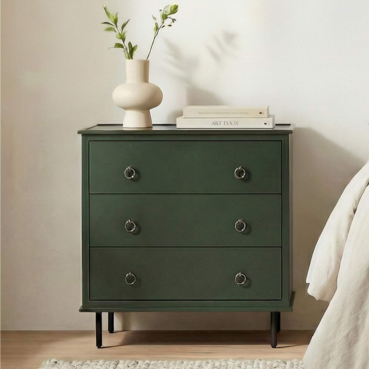 JU-1007-27 Reagan 3 Drawer Nightstand Deep Green