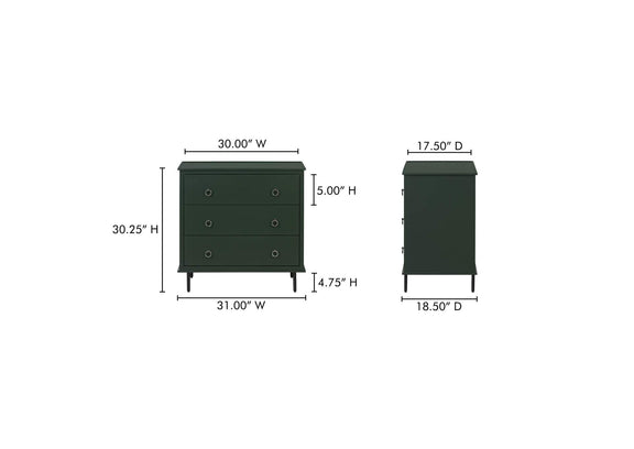 JU-1007-27 Reagan 3 Drawer Nightstand Deep Green