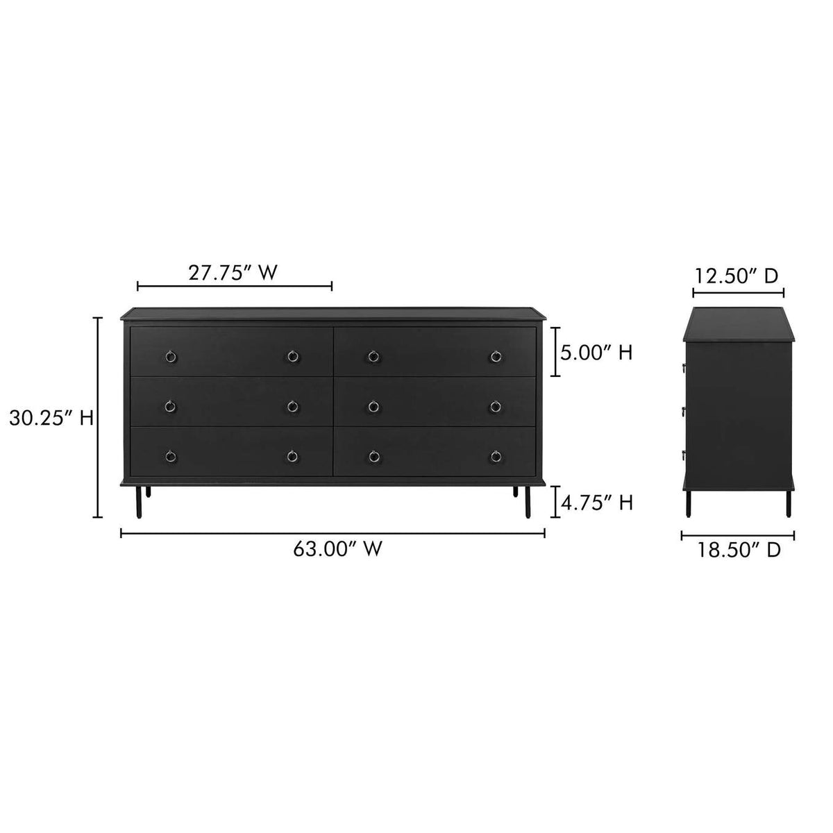 JU-1008-02 Reagan 6 Drawer Dresser Black