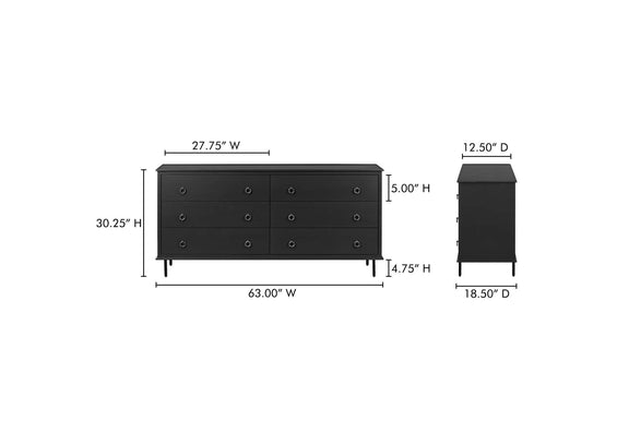 JU-1008-02 Reagan 6 Drawer Dresser Black
