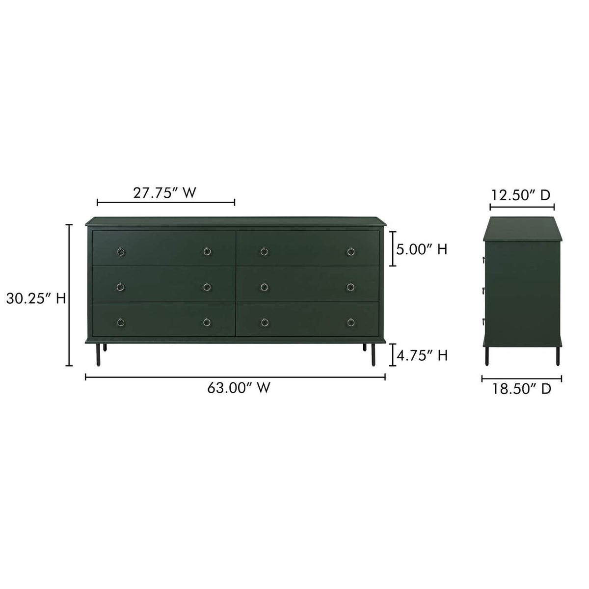 JU-1008-27 Reagan 6 Drawer Dresser Deep Green