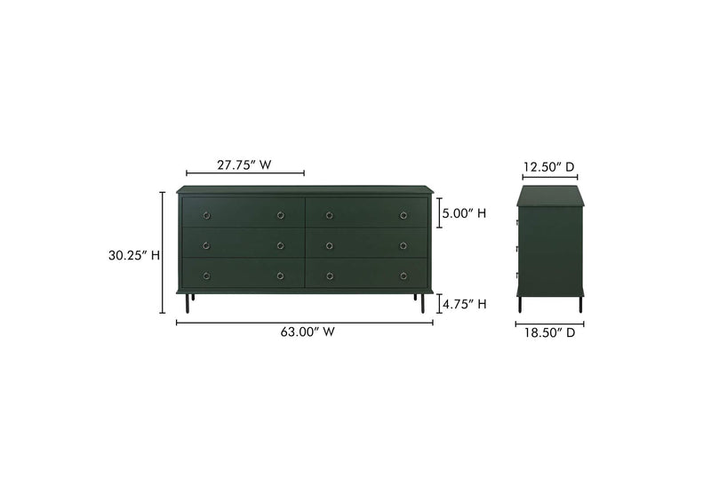 JU-1008-27 Reagan 6 Drawer Dresser Deep Green