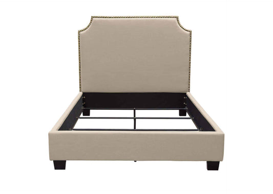 Kingston Queen Bed With Nail Head Accent - Desert Sand Linen