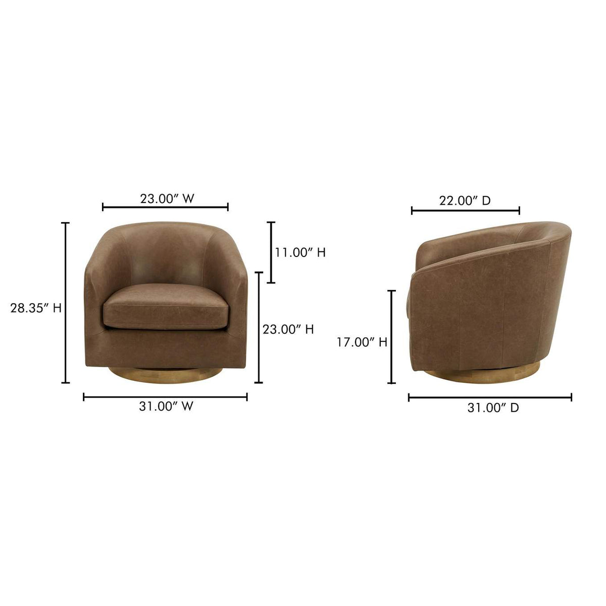 KQ-1015-40-USA Oscy Leather Swivel Chair Tan
