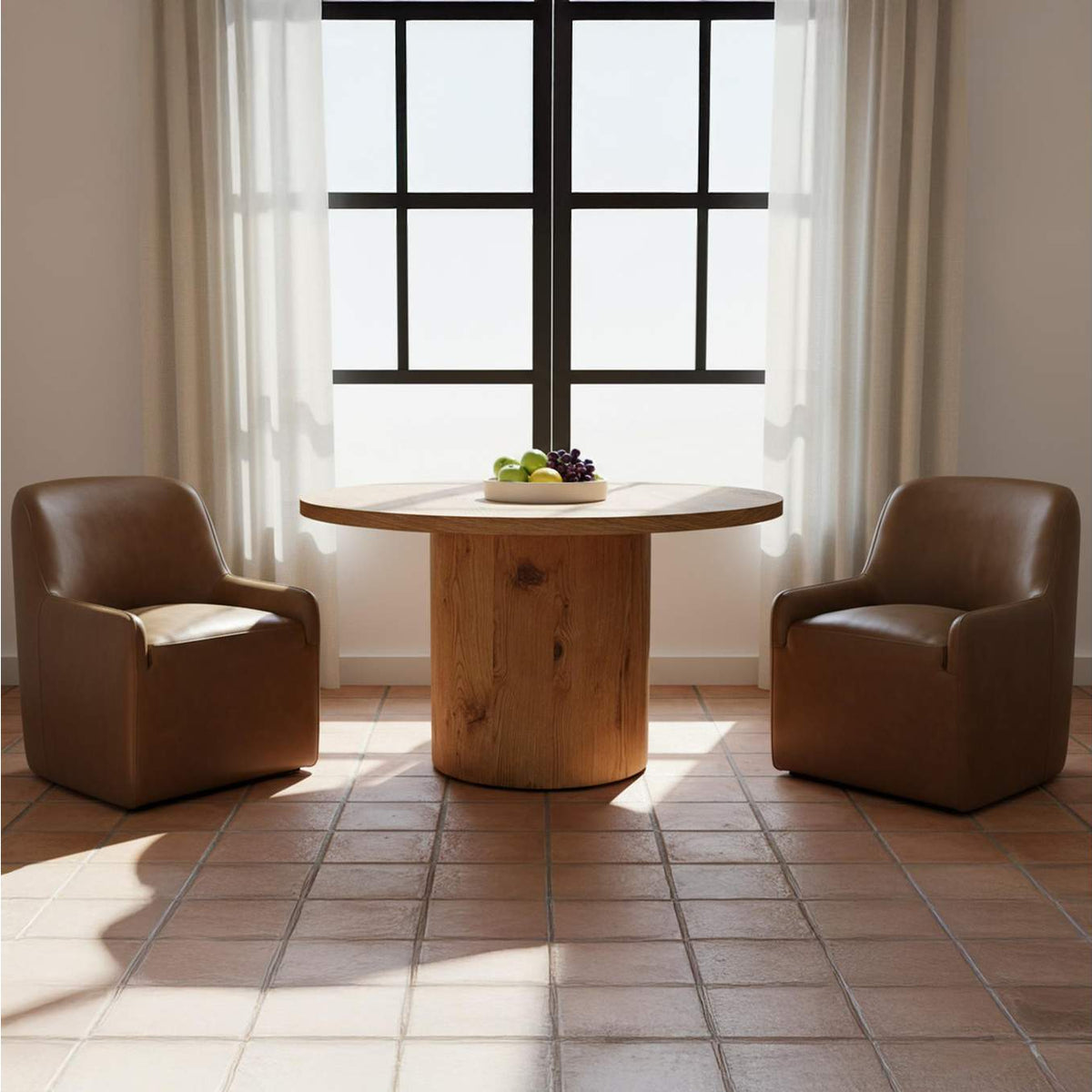 KQ-1045-40-USA Maisie Rolling Dining Chair Tan Leather