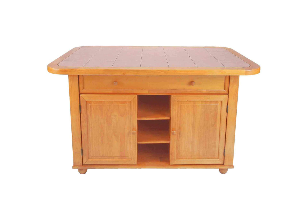 CY-KITT02-LO Sunset Trading Light Oak Kitchen Island | Terracotta Rose Tile Top