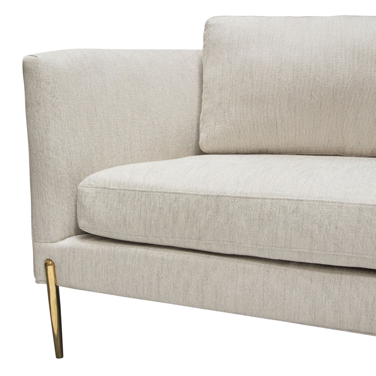 Lane Sofa in Light Cream Fabric with Gold Metal Legs