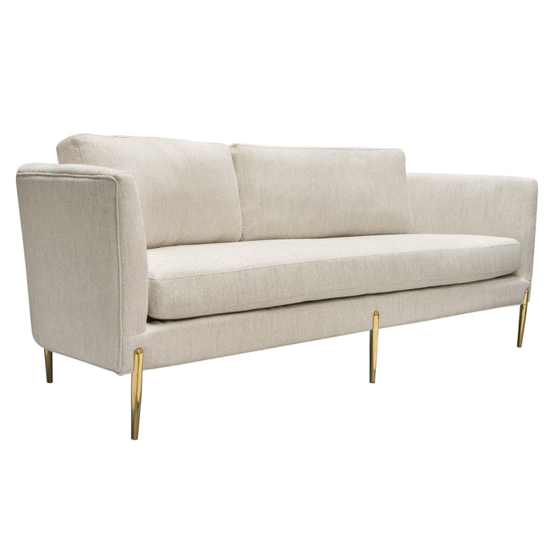 Lane Sofa in Light Cream Fabric with Gold Metal Legs