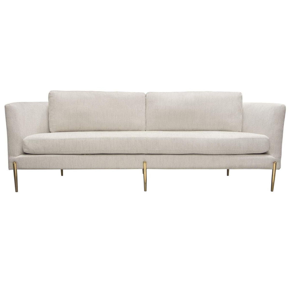 Lane Sofa in Light Cream Fabric with Gold Metal Legs