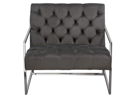 Luxe Accent Chair in Dusk Grey Tufted Velvet Fabric with Polished Stainless Steel Frame by Diamond Sofa