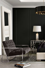 Luxe Accent Chair in Dusk Grey Tufted Velvet Fabric with Polished Stainless Steel Frame, view 3