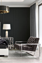 Luxe Accent Chair in Dusk Grey Tufted Velvet Fabric with Polished Stainless Steel Frame, view 4