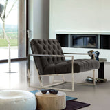 Luxe Accent Chair in Dusk Grey Tufted Velvet Fabric with Polished Stainless Steel Frame, view 2