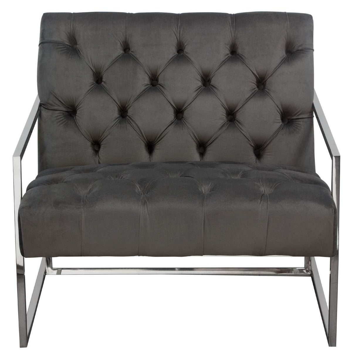 Luxe Accent Chair in Dusk Grey Tufted Velvet Fabric with Polished Stainless Steel Frame