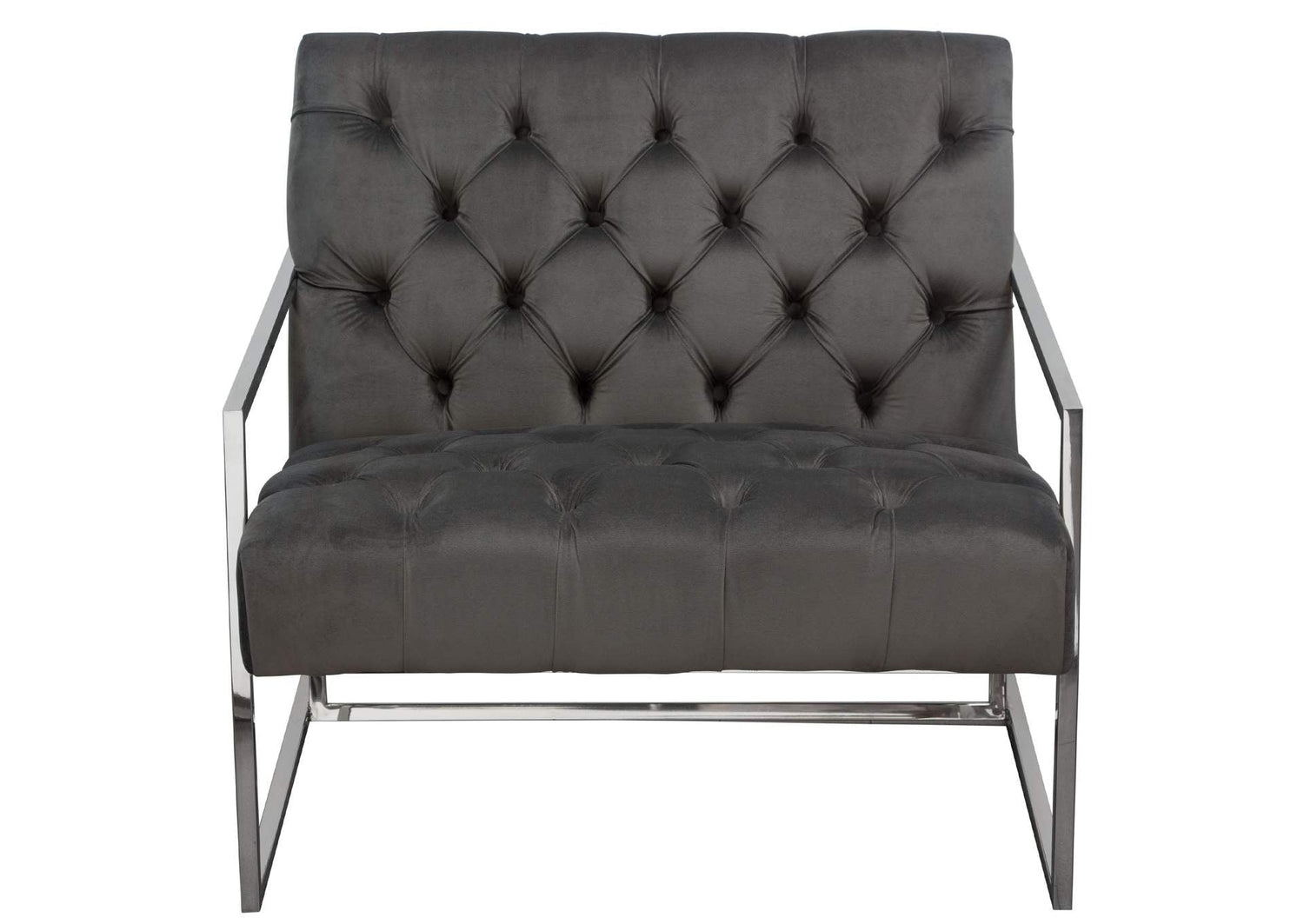 Luxe Accent Chair in Dusk Grey Tufted Velvet Fabric with Polished Stainless Steel Frame