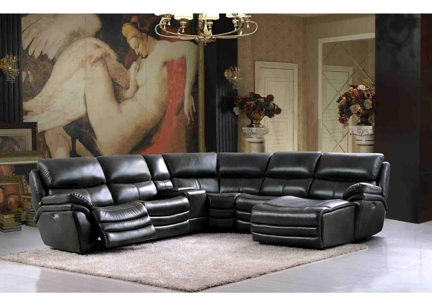 i21851 2711 Sectional with 3 Electric Recliners DARK GREY