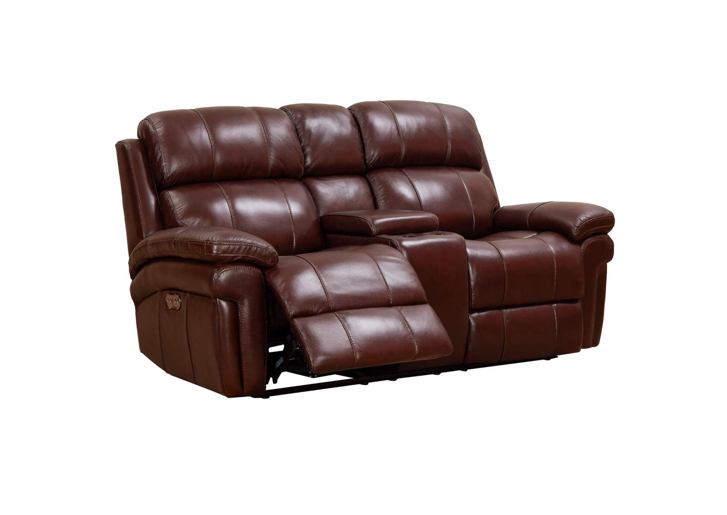 SU-9102-88-1394-73 Sunset Trading Luxe Leather Reclining Loveseat with Power Headrest | Console Storage and Cupholders | USB Ports | Brown
