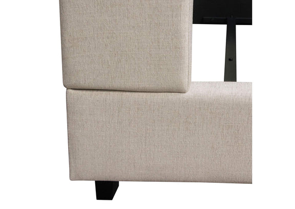 MADISONAVEQUBEDSD Madison Ave Tufted Wing Queen Bed In Sand Button Tufted Fabric