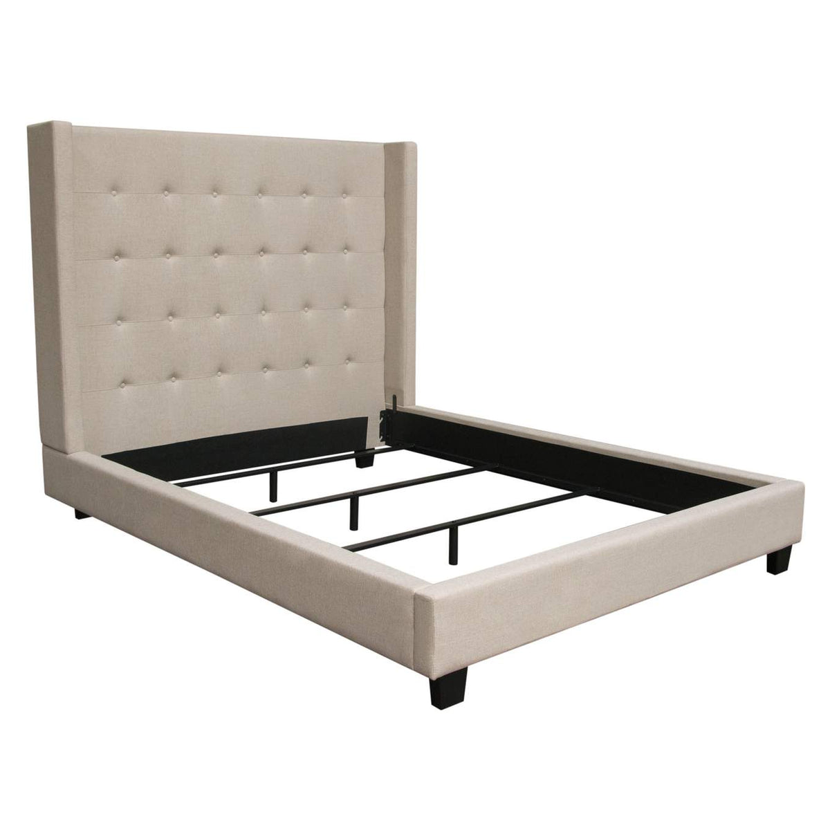 MADISONAVEQUBEDSD Madison Ave Tufted Wing Queen Bed In Sand Button Tufted Fabric