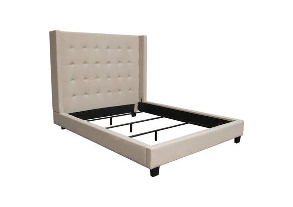 MADISONAVEQUBEDSD Madison Ave Tufted Wing Queen Bed In Sand Button Tufted Fabric