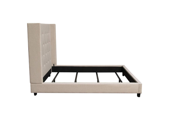 MADISONAVEQUBEDSD Madison Ave Tufted Wing Queen Bed In Sand Button Tufted Fabric