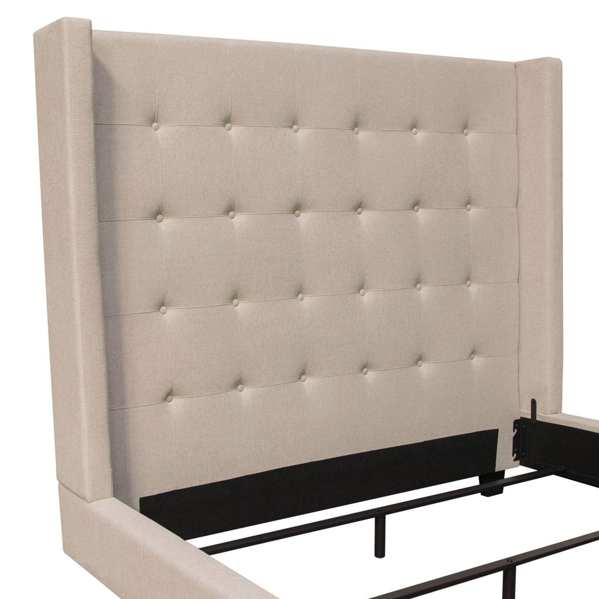 MADISONAVEQUBEDSD Madison Ave Tufted Wing Queen Bed In Sand Button Tufted Fabric