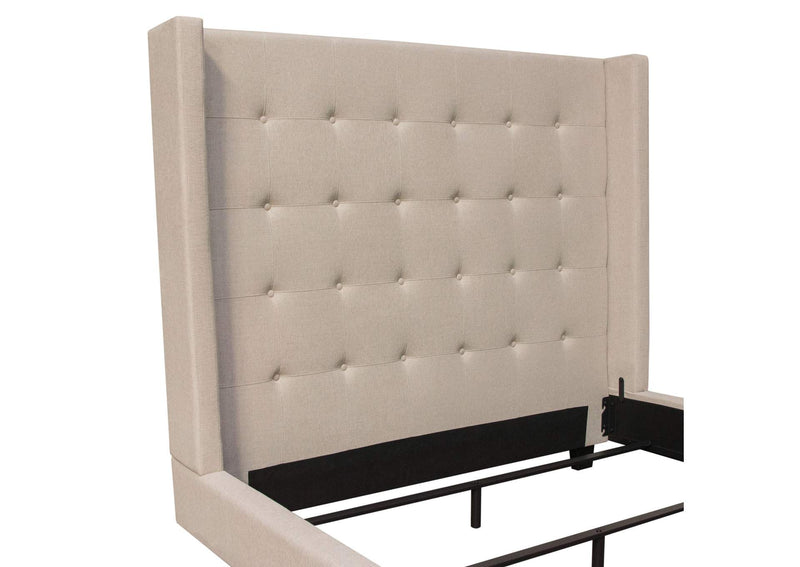 MADISONAVEQUBEDSD Madison Ave Tufted Wing Queen Bed In Sand Button Tufted Fabric