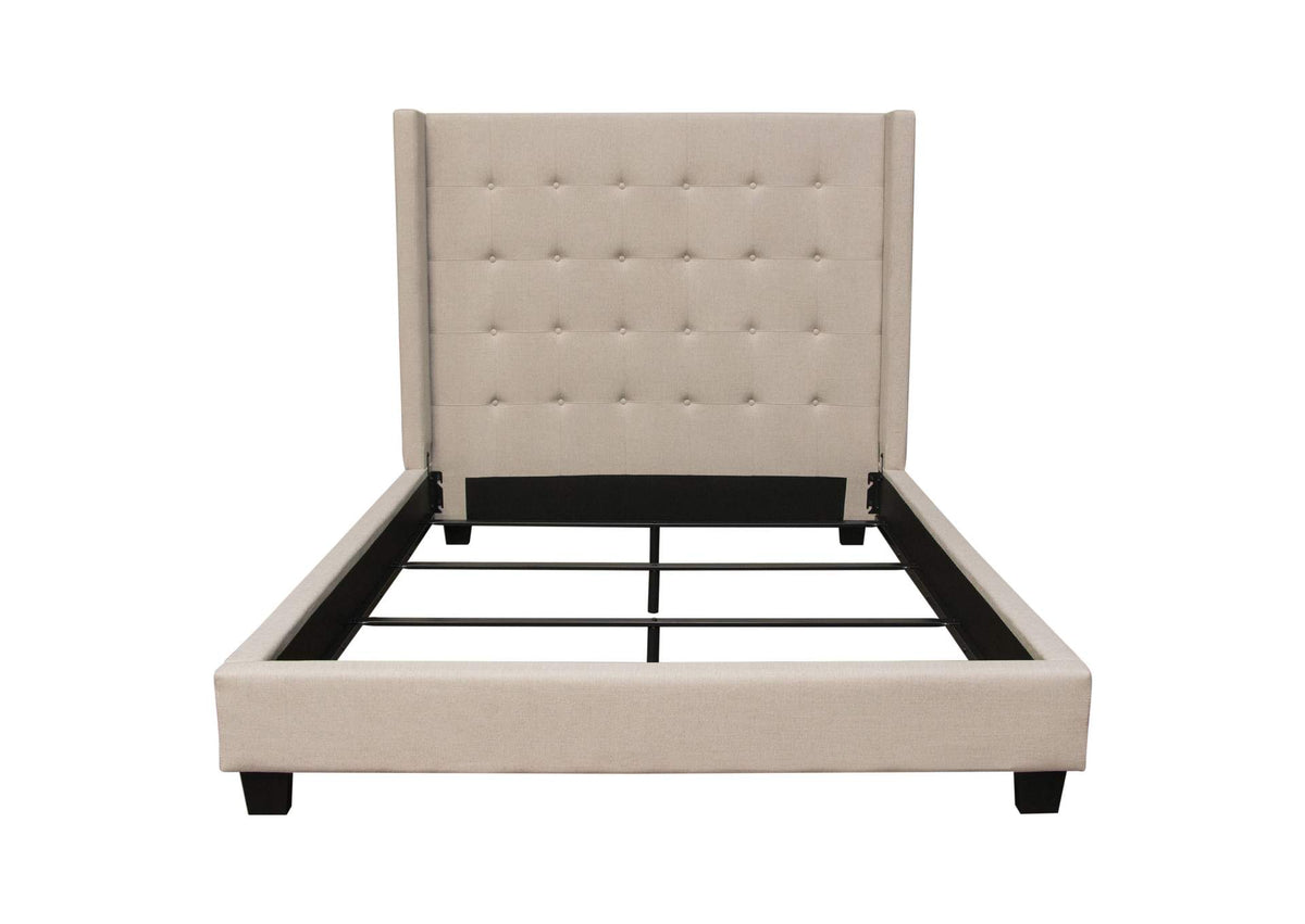 MADISONAVEQUBEDSD Madison Ave Tufted Wing Queen Bed In Sand Button Tufted Fabric