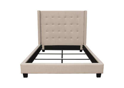 MADISONAVEQUBEDSD Madison Ave Tufted Wing Queen Bed In Sand Button Tufted Fabric