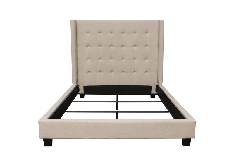 MADISONAVEQUBEDSD Madison Ave Tufted Wing Queen Bed In Sand Button Tufted Fabric