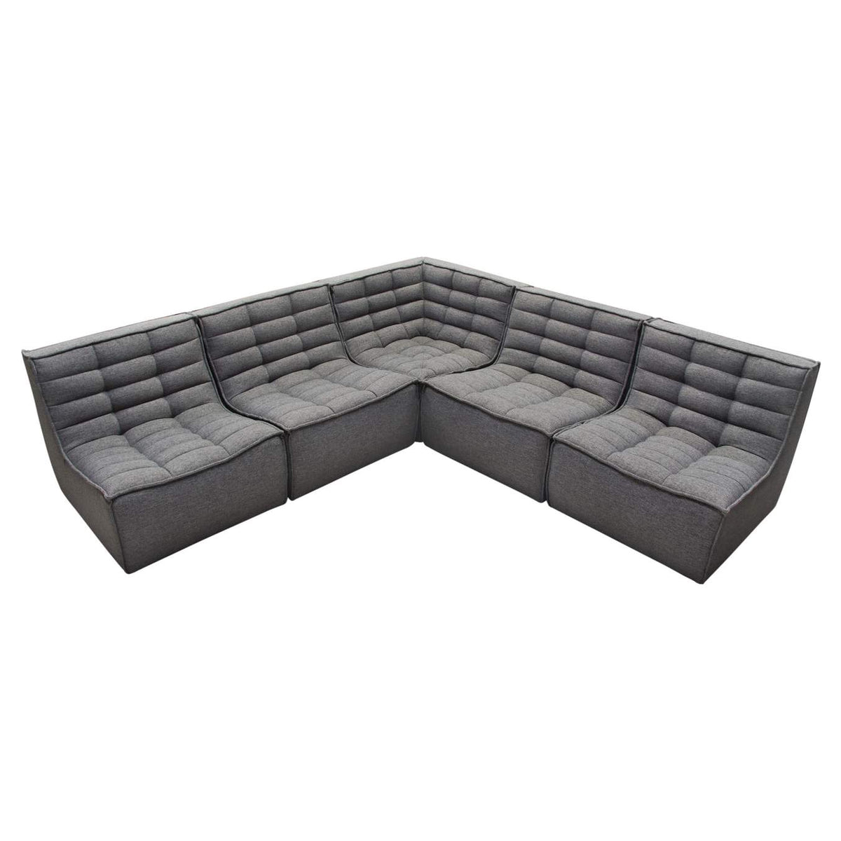 MARSHALL5PCGR Marshall 5pc Corner Modular Sectional W/ Scooped Seat In Grey Fabric