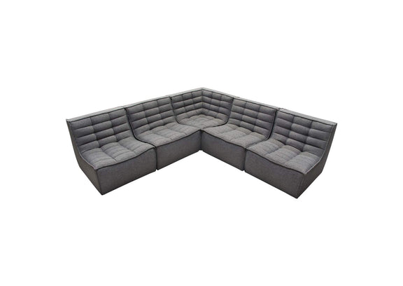 MARSHALL5PCGR Marshall 5pc Corner Modular Sectional W/ Scooped Seat In Grey Fabric