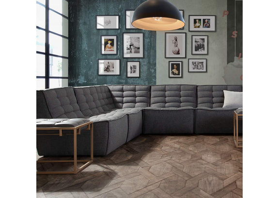 MARSHALL5PCGR Marshall 5pc Corner Modular Sectional W/ Scooped Seat In Grey Fabric