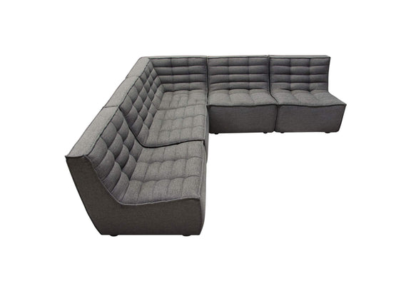 MARSHALL5PCGR Marshall 5pc Corner Modular Sectional W/ Scooped Seat In Grey Fabric