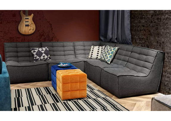 MARSHALL5PCGR Marshall 5pc Corner Modular Sectional W/ Scooped Seat In Grey Fabric