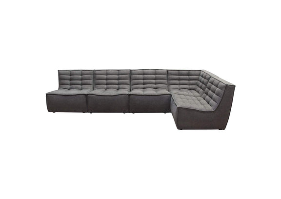 MARSHALL5PCGR Marshall 5pc Corner Modular Sectional W/ Scooped Seat In Grey Fabric