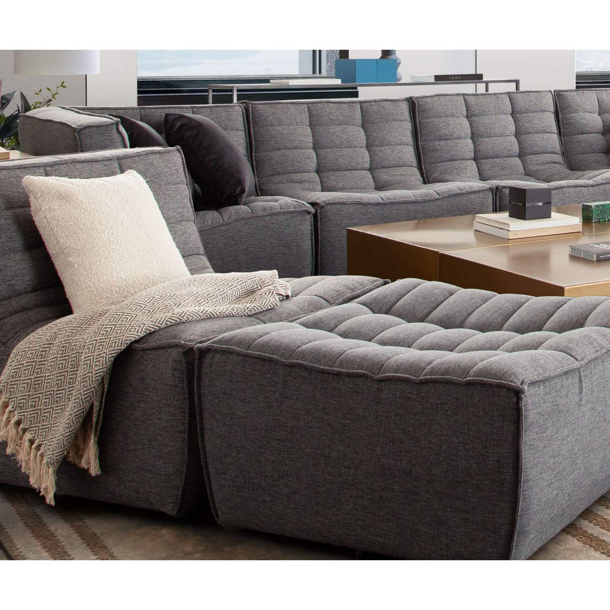 MARSHALLOTGR Marshall Scooped Seat Ottoman In Grey Fabric