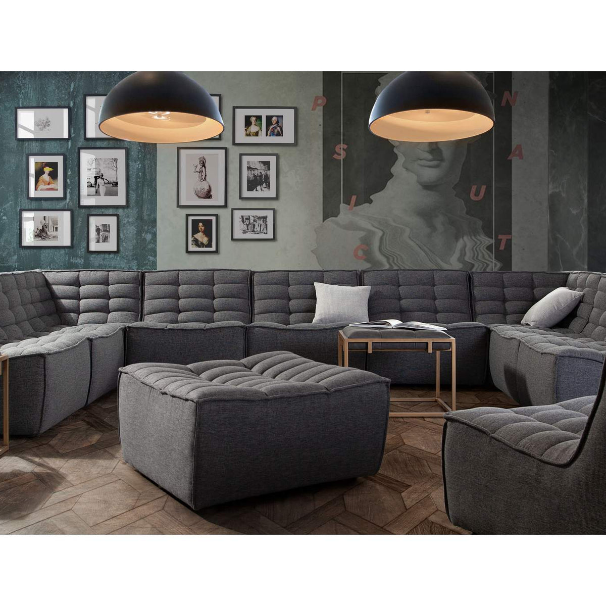 MARSHALLOTGR Marshall Scooped Seat Ottoman In Grey Fabric