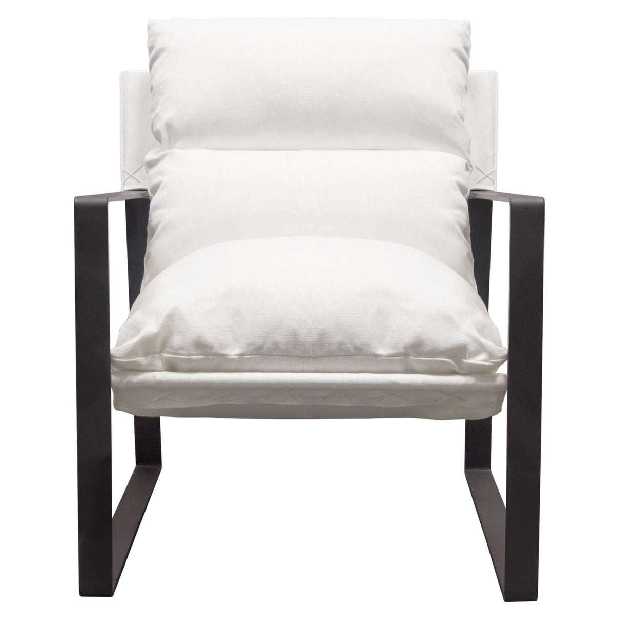 Miller Sling Accent Chair in White Linen Fabric w/ Black Powder Coated Metal Frame