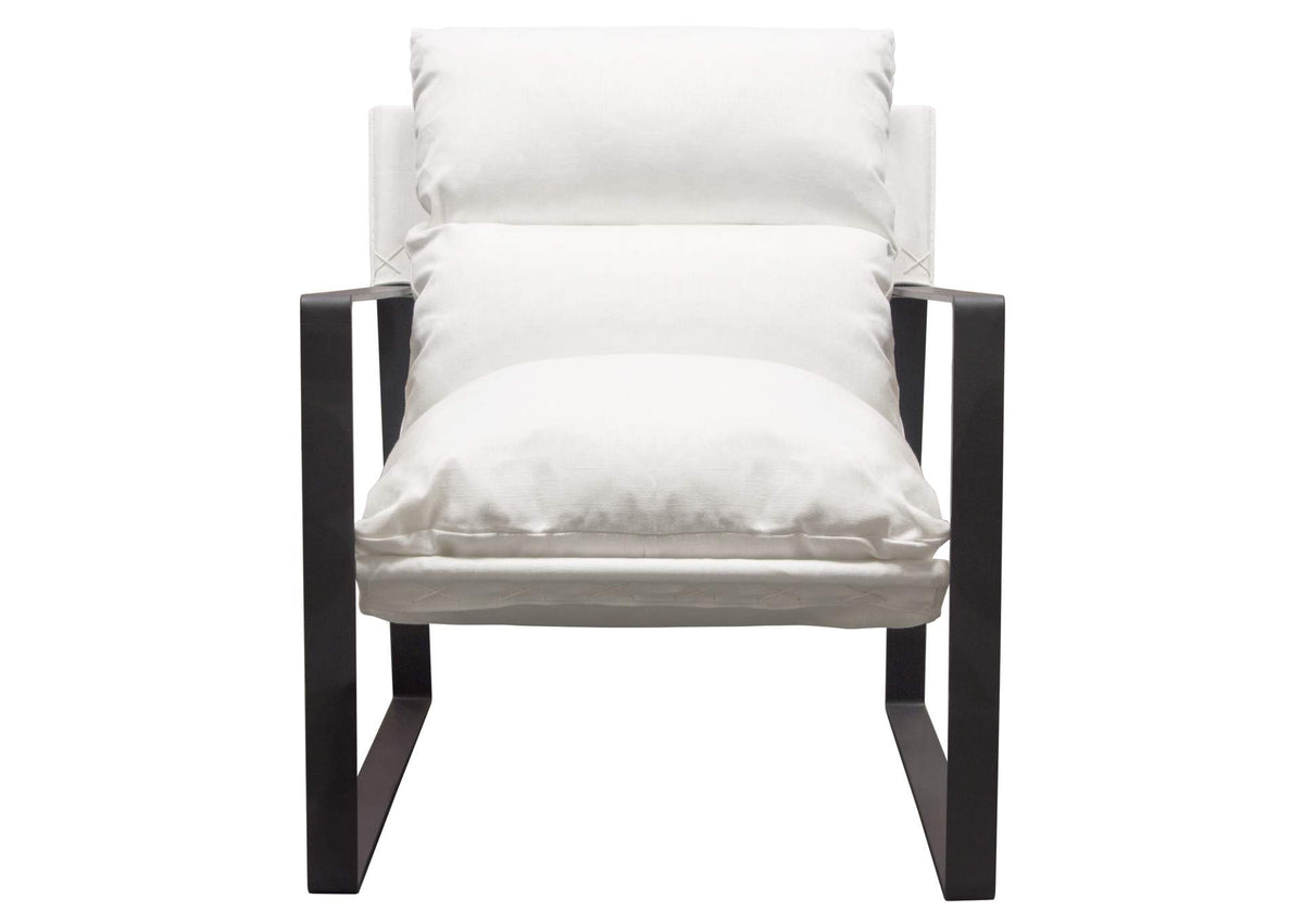 Miller Sling Accent Chair in White Linen Fabric w/ Black Powder Coated Metal Frame