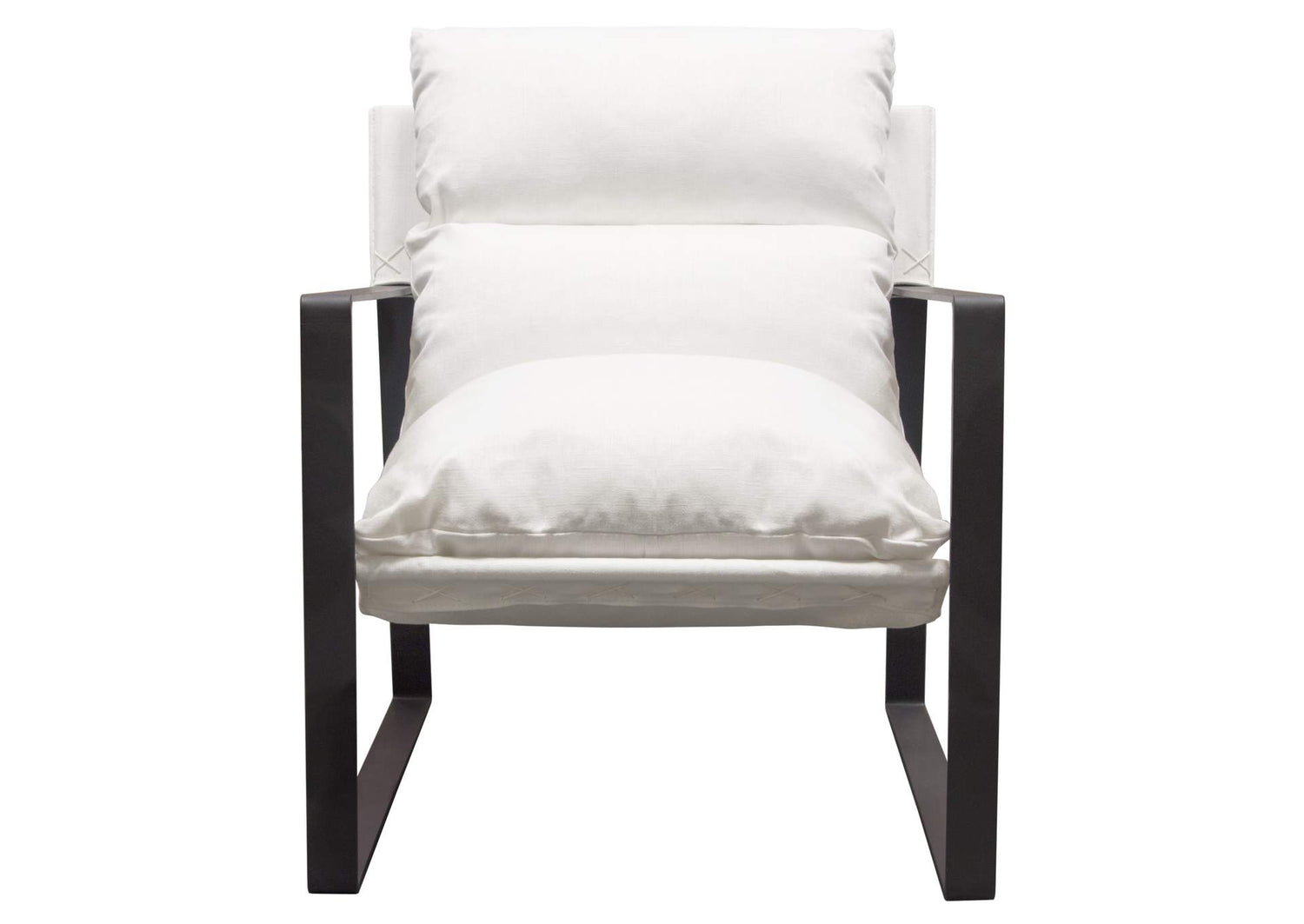 Miller Sling Accent Chair in White Linen Fabric w/ Black Powder Coated Metal Frame by Diamond Sofa