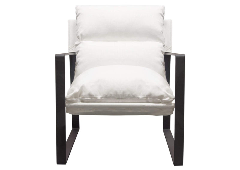 Miller Sling Accent Chair in White Linen Fabric w/ Black Powder Coated Metal Frame