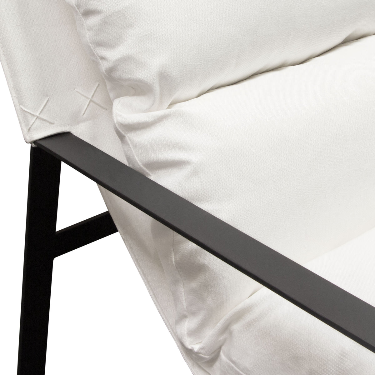 Miller Sling Accent Chair in White Linen Fabric w/ Black Powder Coated Metal Frame